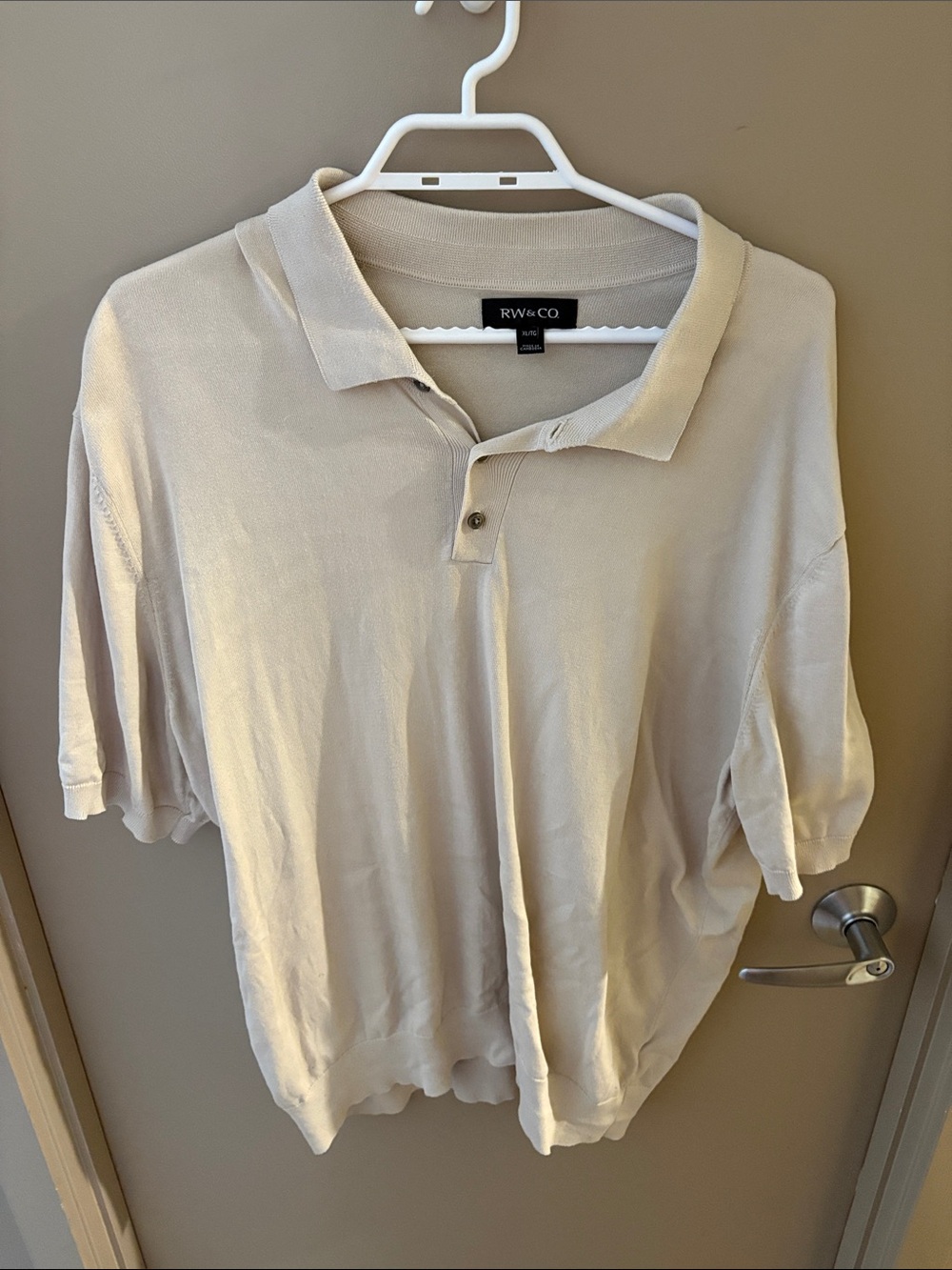 3 RW&CO. Men's Light Cream,Green & Navy Short-Sleeve Polo